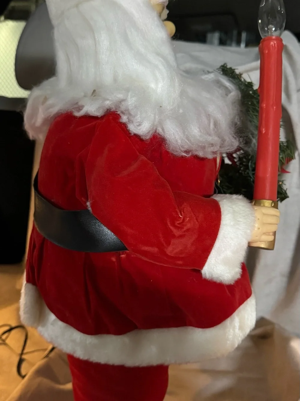 Santa Figure with Festive Green Wreath - Red Holiday Decor